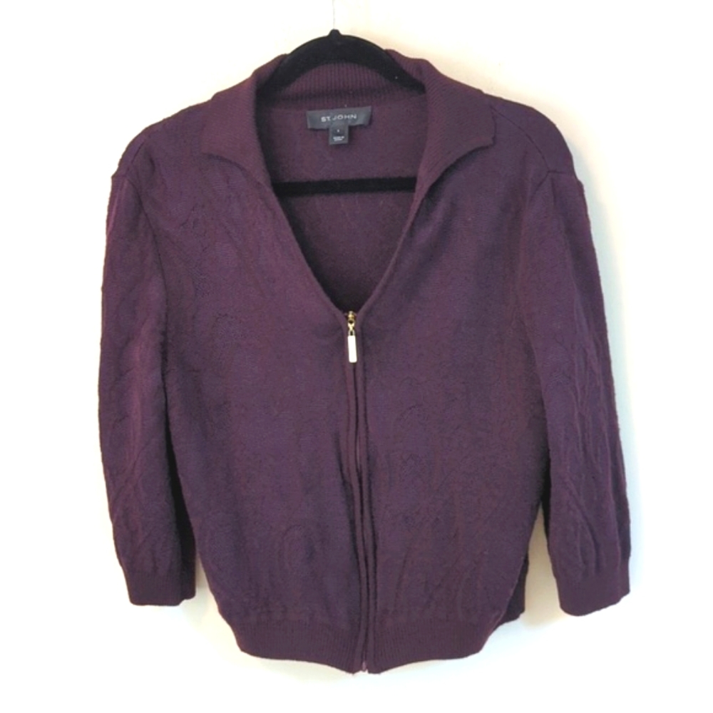 St. John Wool Blend Zip Up Cardigan